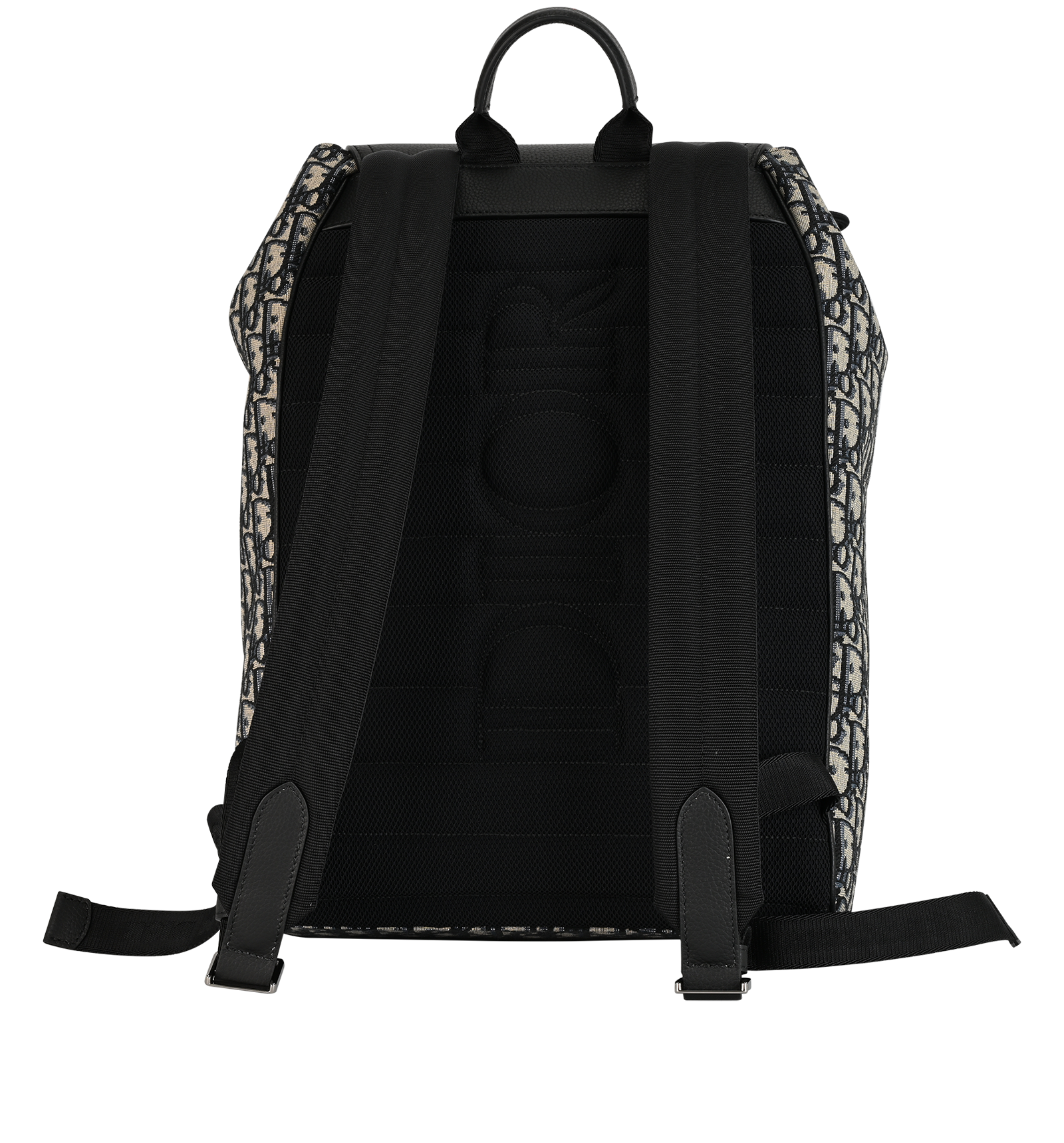 Saddle Backpack With Flap, &pound;1,400, Handbags, Black/Blue, Canvas/Leather, Back view